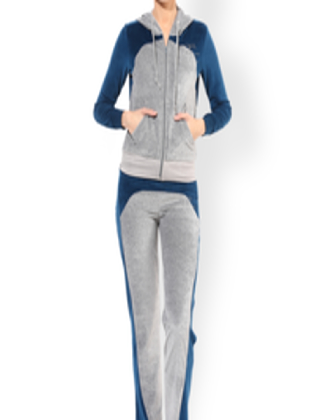 Buy TshirtCompany Grey & Teal Blue Hooded Tracksuit - Tracksuits for ...