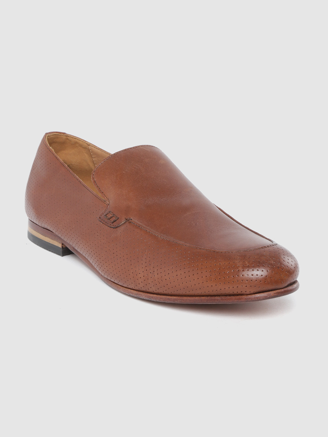 Buy Clarks Men Tan Brown Perforated Leather Semiformal Slip Ons
