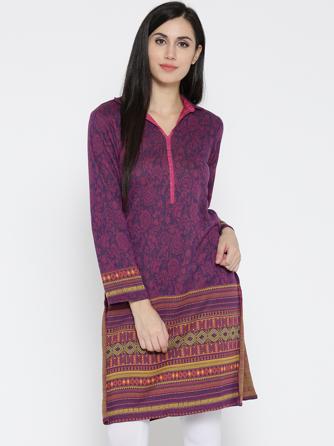 Buy BIBA Women Purple & Pink Winter Kurta Kurtas for Women 1090686