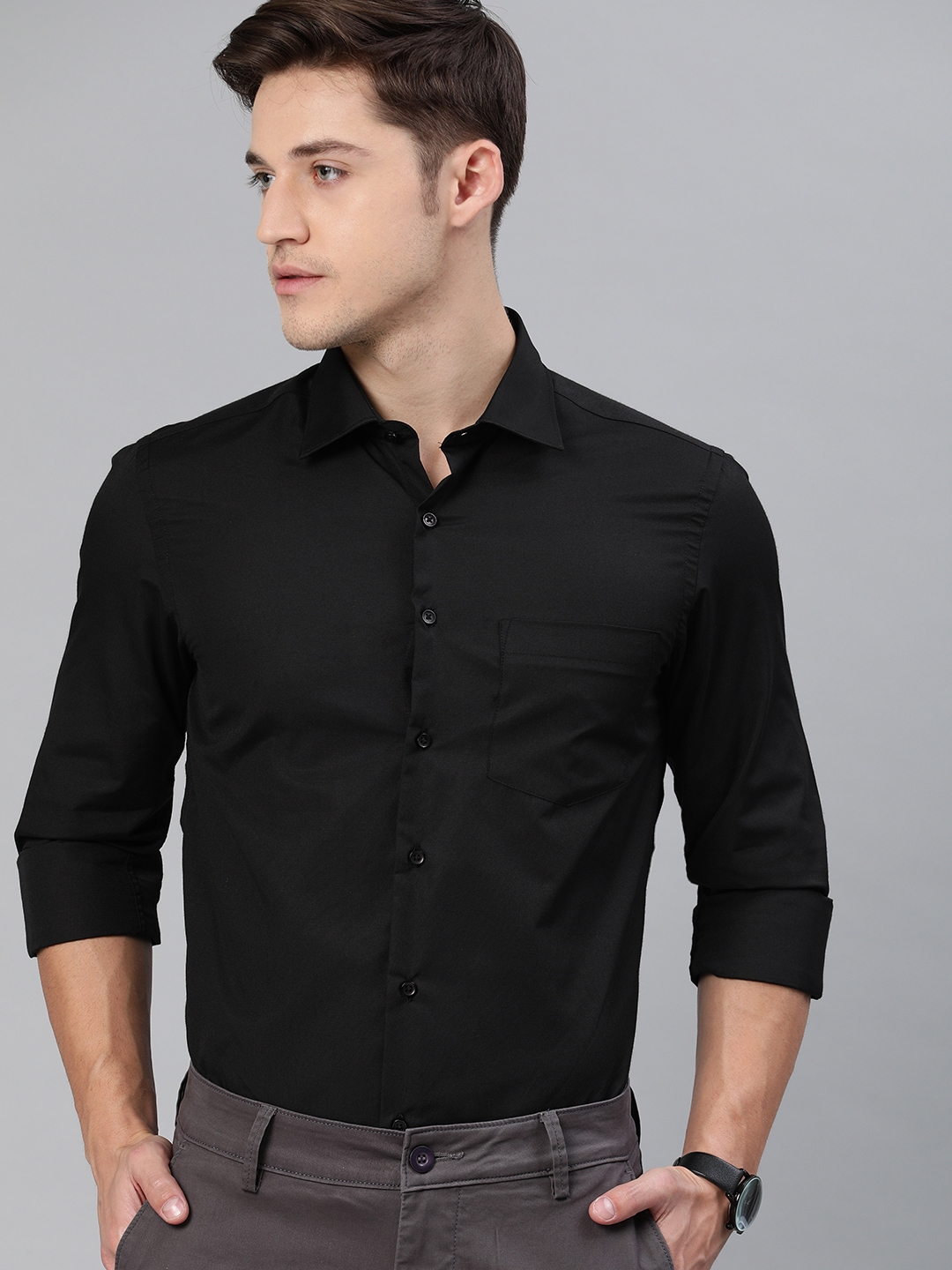 Buy IVOC Men Black Slim Fit Solid Smart Formal Shirt - Shirts for Men ...