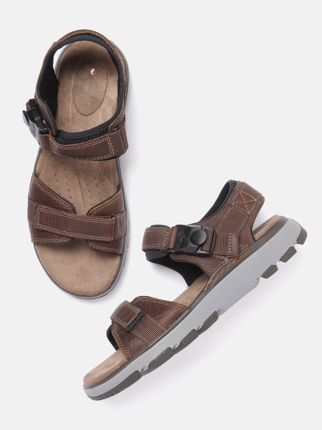 Buy Clarks Men Brown Solid Leather Comfort Sandals - Sandals for Men ...