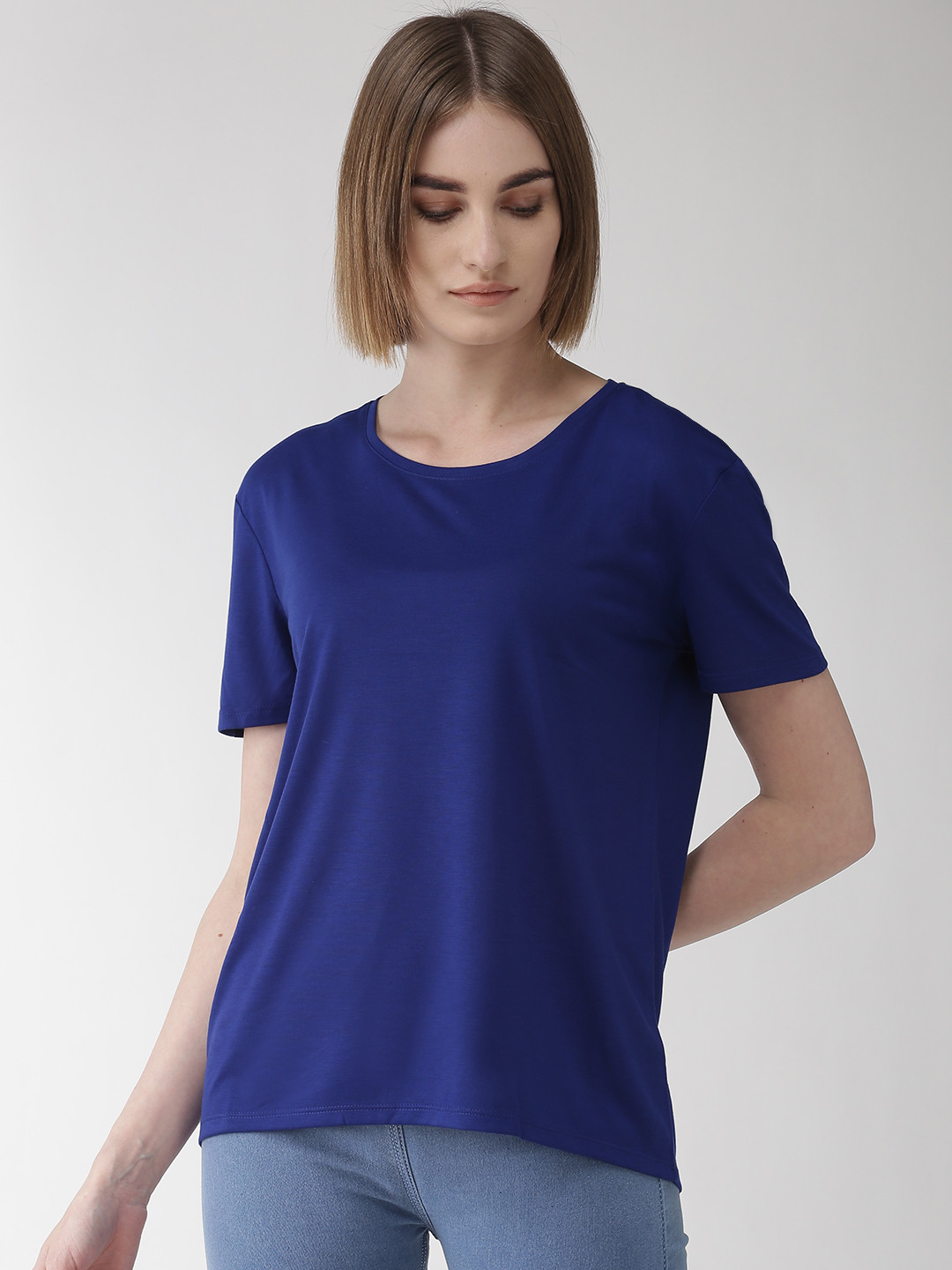 Buy Marks & Spencer Women Blue Solid Round Neck T Shirt Tshirts for