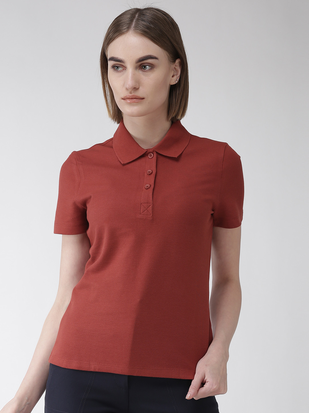 Buy Marks & Spencer Women Rust Red Solid Polo Collar T Shirt - Tshirts for Women 10909026 | Myntra