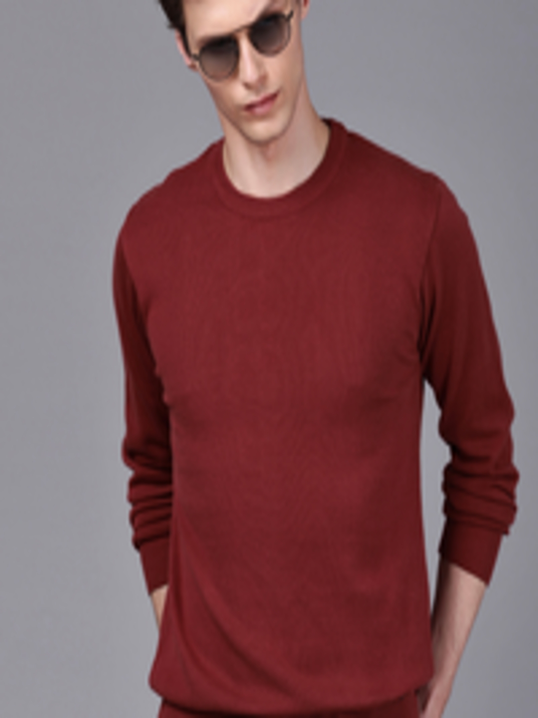 Buy WROGN Men Maroon Solid Pullover Sweater - Sweaters for Men 10914070 ...