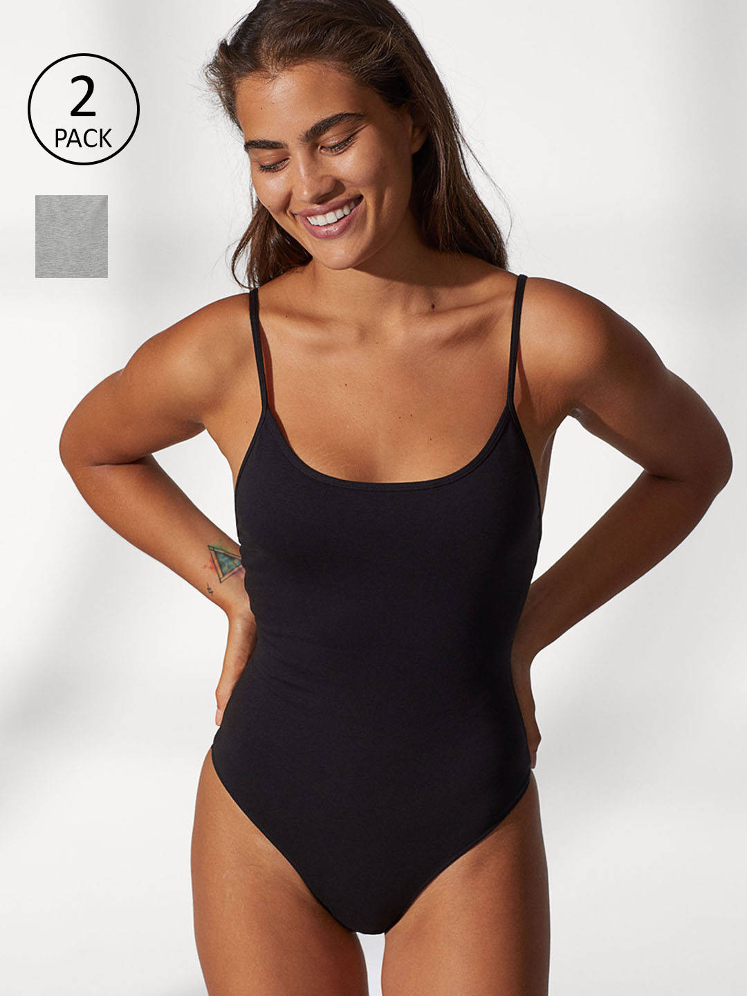Buy H&M Women Solid 2 Pack Jersey Bodysuits Bodysuit for Women