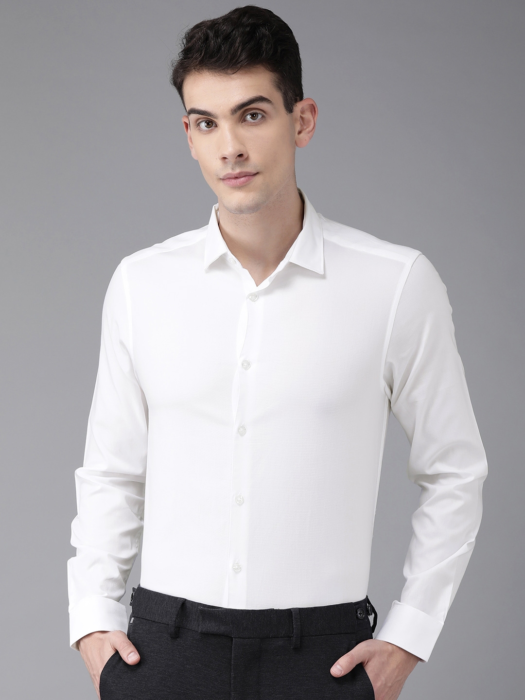 Buy THE BEAR HOUSE Men White Slim Fit Solid Formal Shirt - Shirts for ...