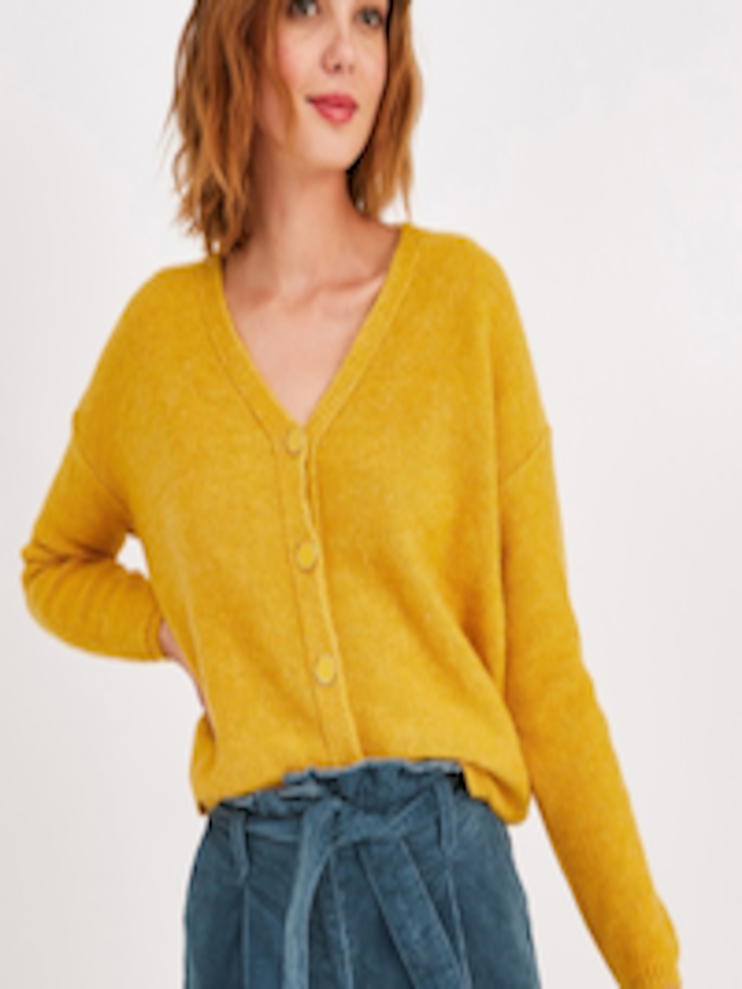 Buy Promod Women Mustard Yellow Solid Cardigan - Sweaters for Women ...