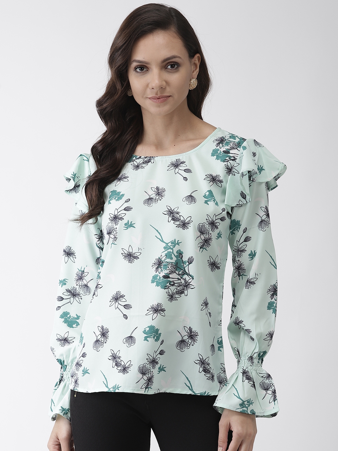 Buy Rue Collection Women Green & Navy Blue Printed Top - Tops for Women ...