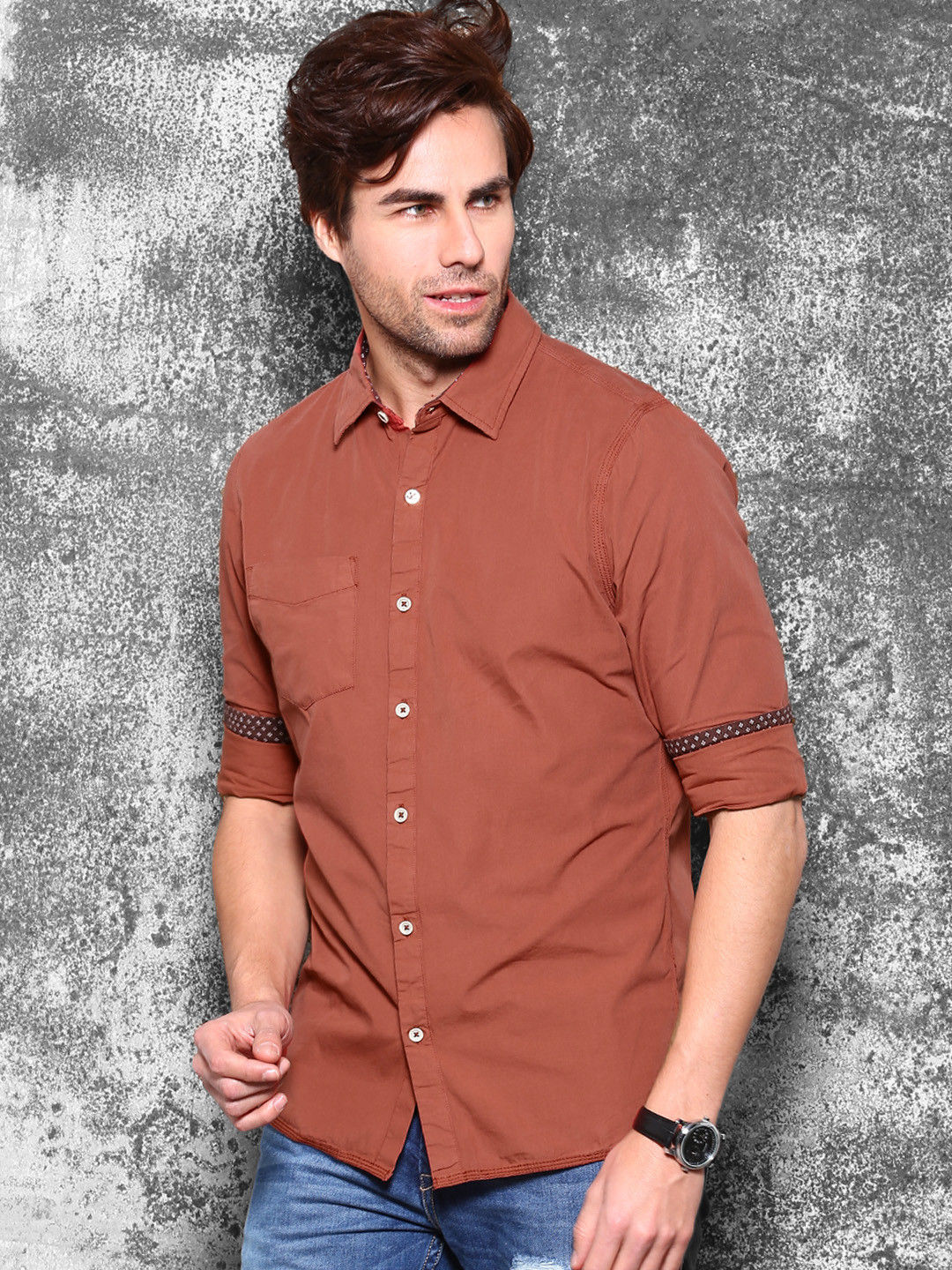Buy WROGN Brick Red Slim Fit Casual Shirt Shirts for Men 1092257 Myntra