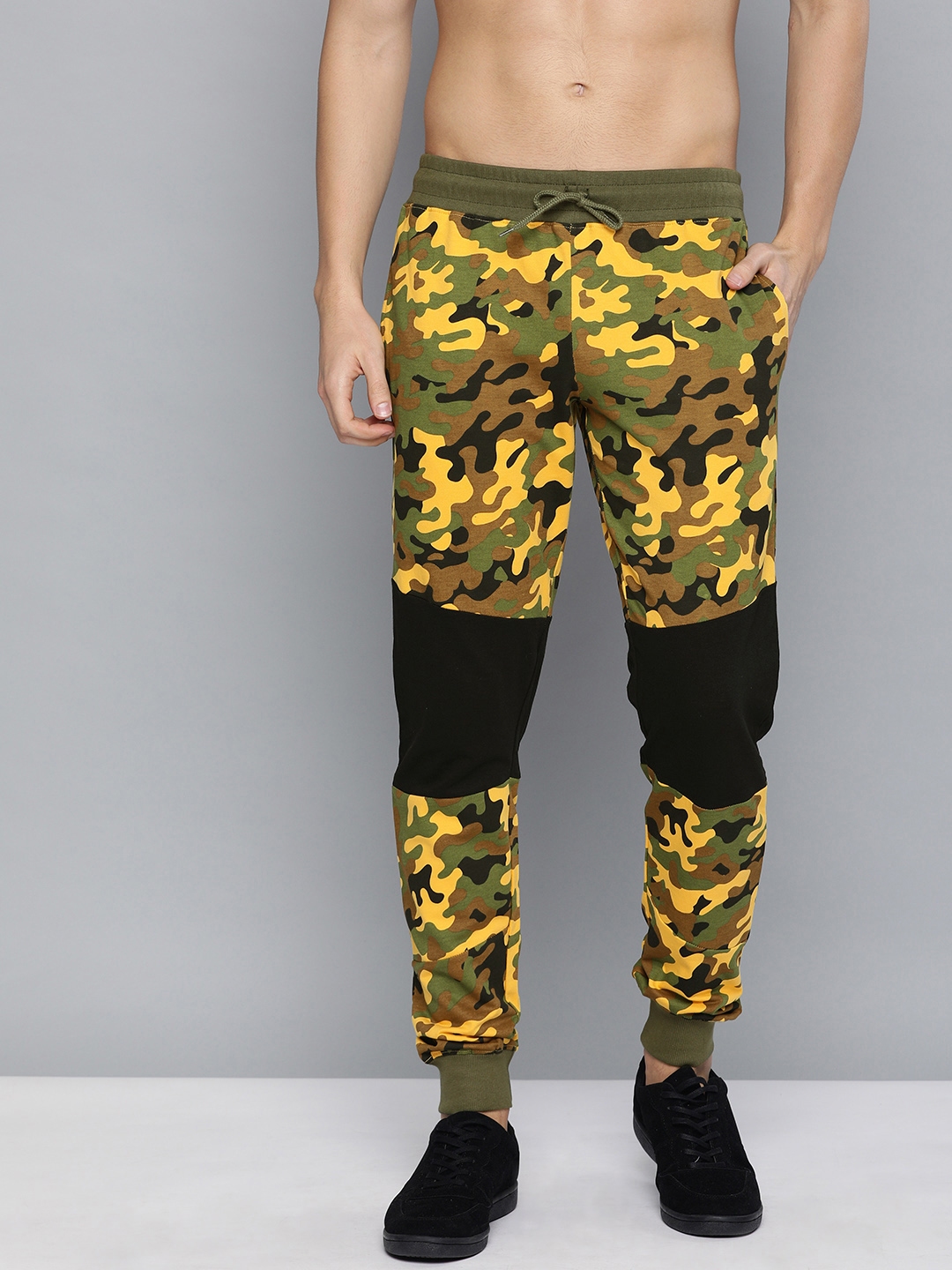 black joggers yellow stripe