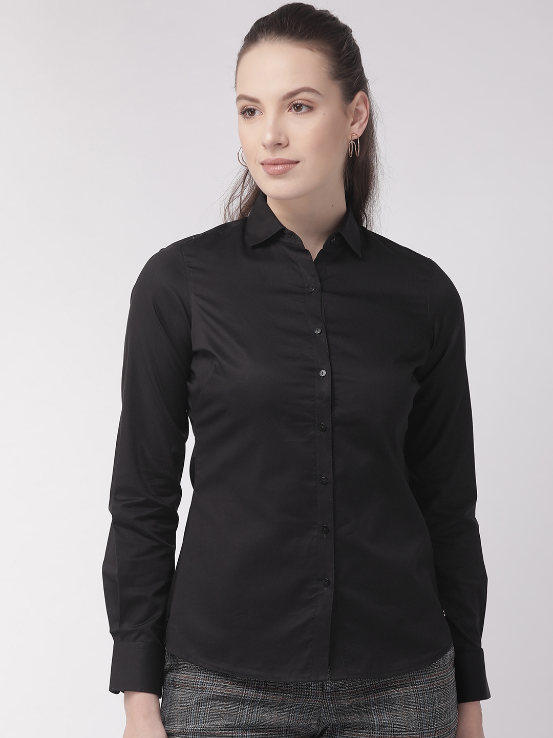 Buy Park Avenue Women Black Slim Fit Solid Smart Casual Shirt - Shirts ...