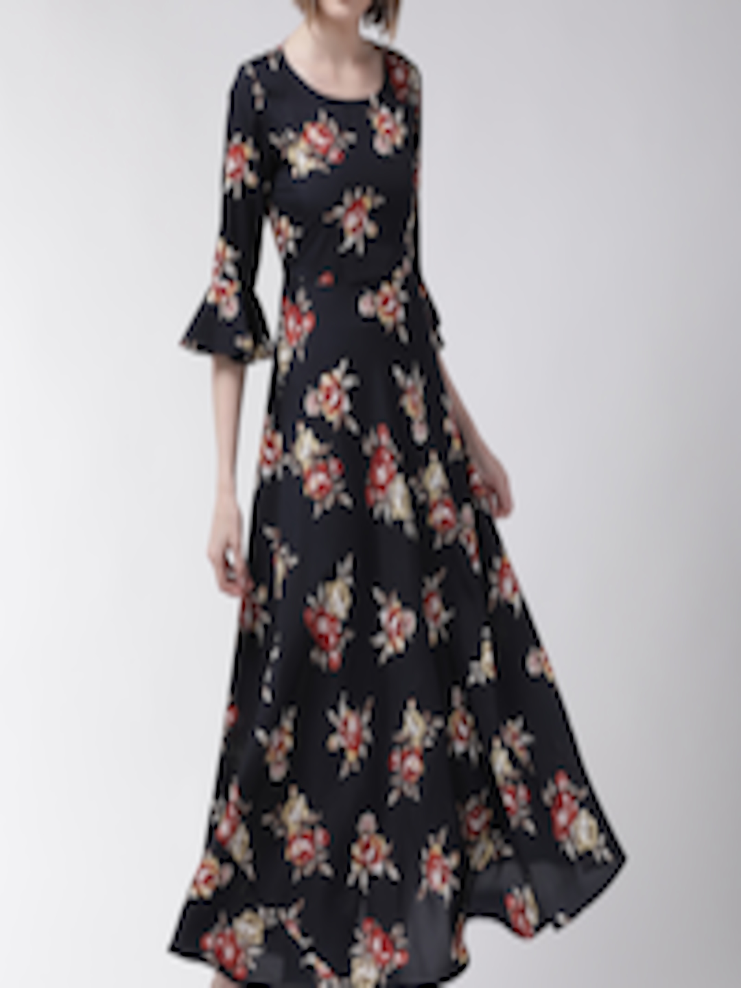 Buy U&F Women Navy Blue & Rust Red Floral Print Maxi Dress - Dresses ...