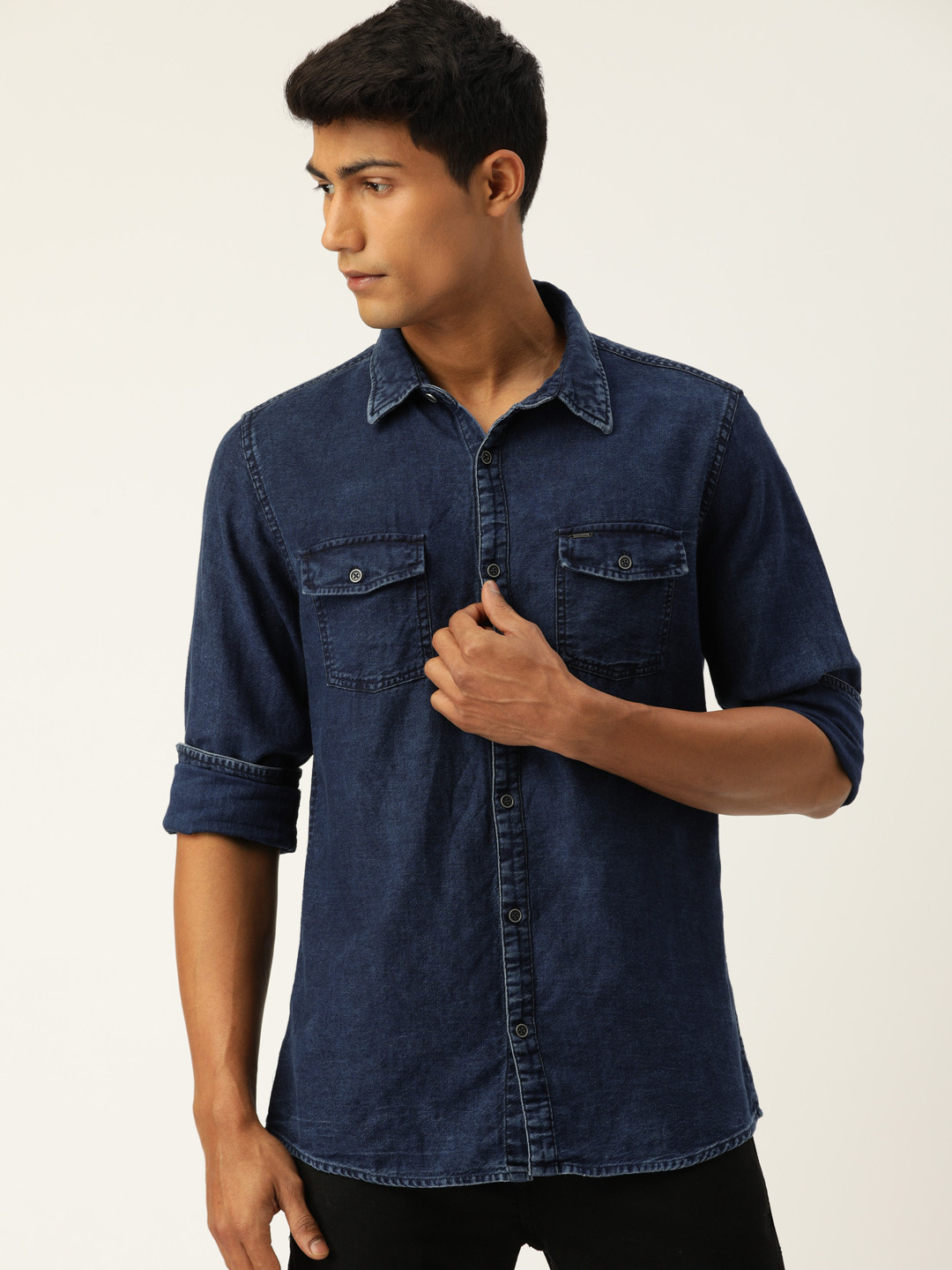 Buy Lee Cooper Men Blue Regular Fit Faded Casual Denim Shirt - Shirts for Men 10935288 | Myntra