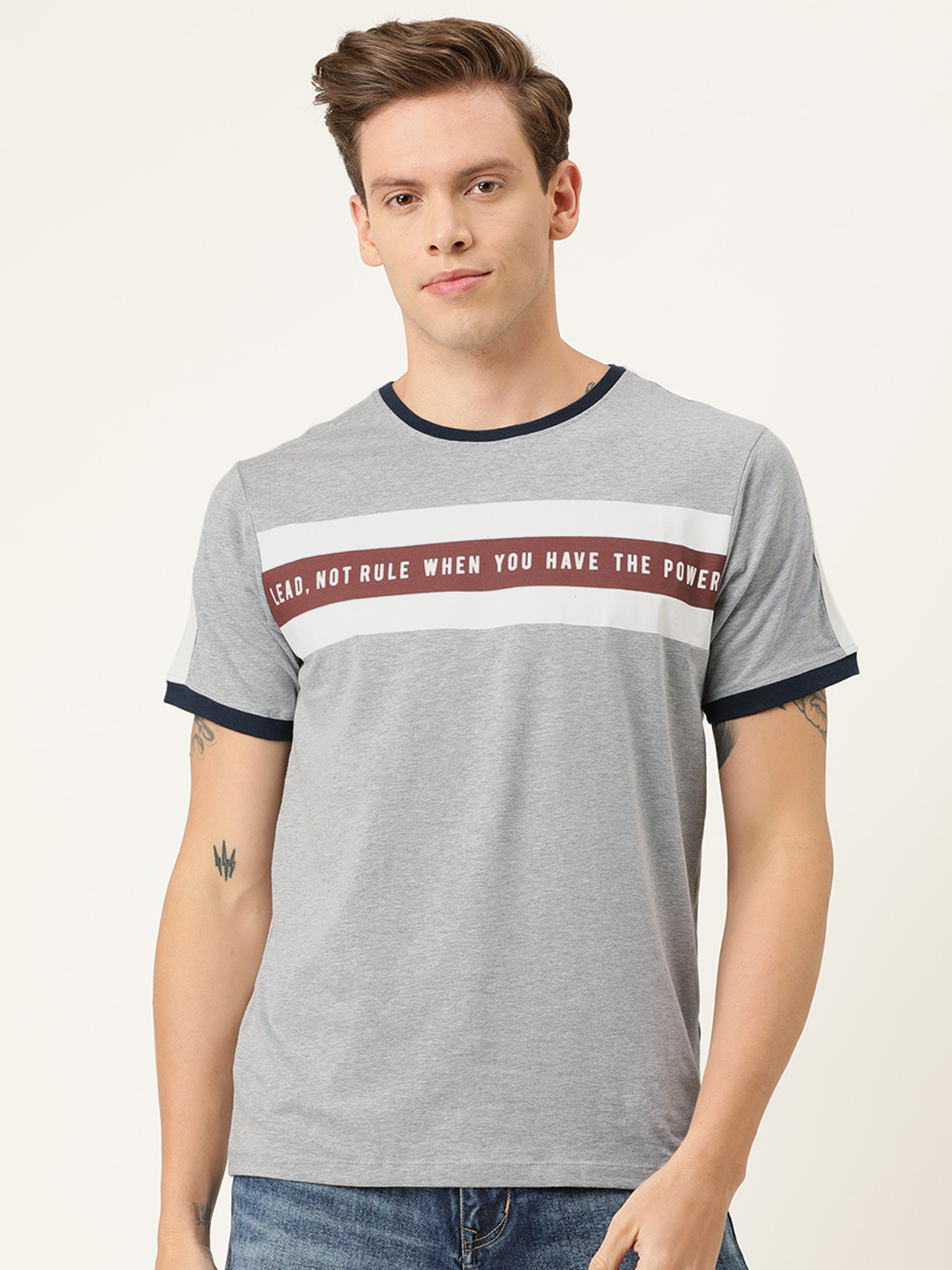 T-shirt Homme Lee Cooper Gris Rayé, Taille XL, Coton/polyester, Très Bon état