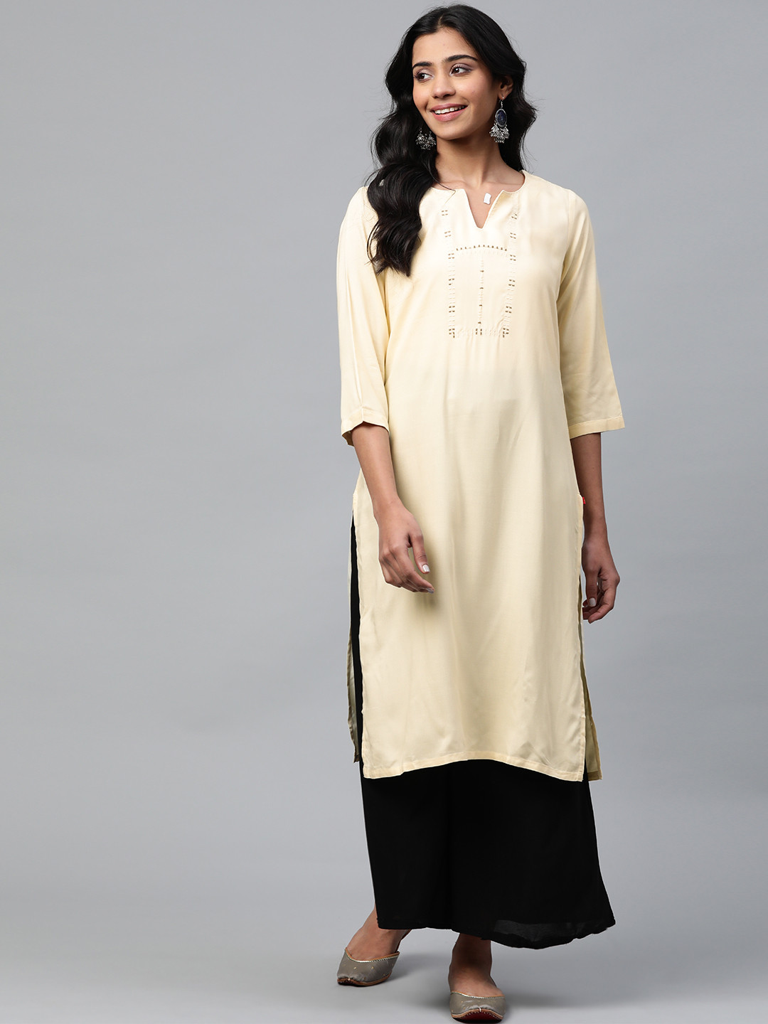 Women'S Yellow & Green Block Print Yoke Design A-Line Kurta main image 0