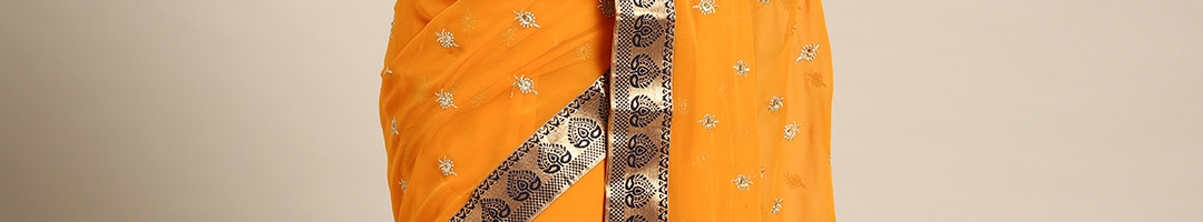 Buy Chhabra 555 Mustard Yellow & Golden Embroidered Saree - Sarees for ...