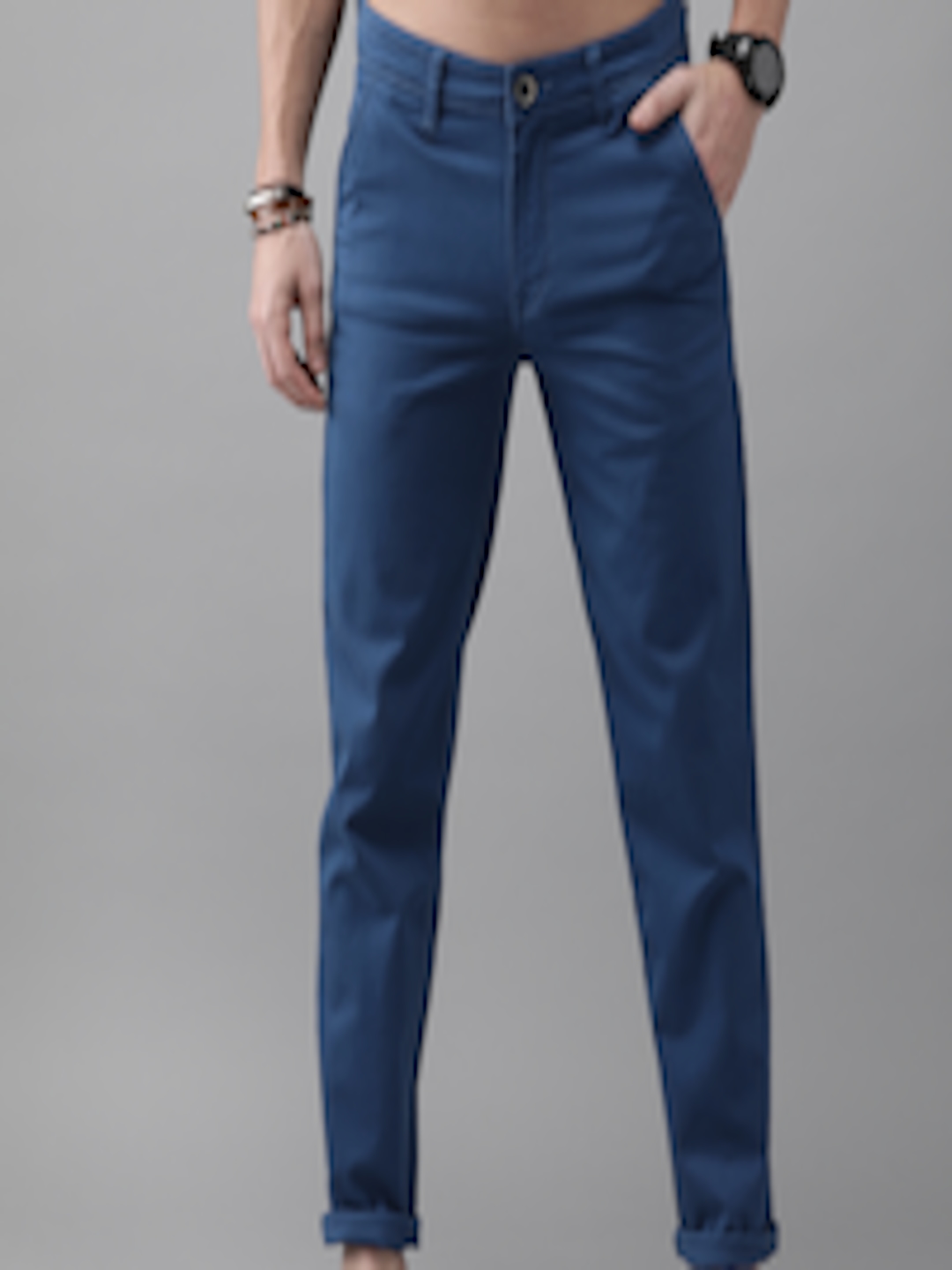 Buy The Roadster Lifestyle Co Men Blue Regular Fit Solid Chinos ...