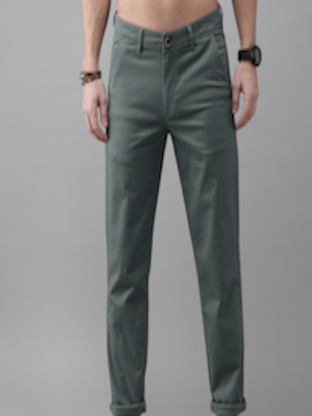 Buy Roadster Men Grey Regular Fit Solid LYCRA Fiber Chinos - Trousers ...
