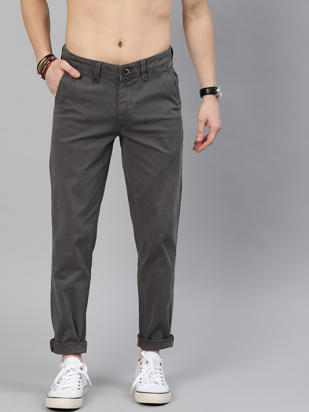 Buy The Roadster Lifestyle Co Men Charcoal Slim Fit Self Design Regular