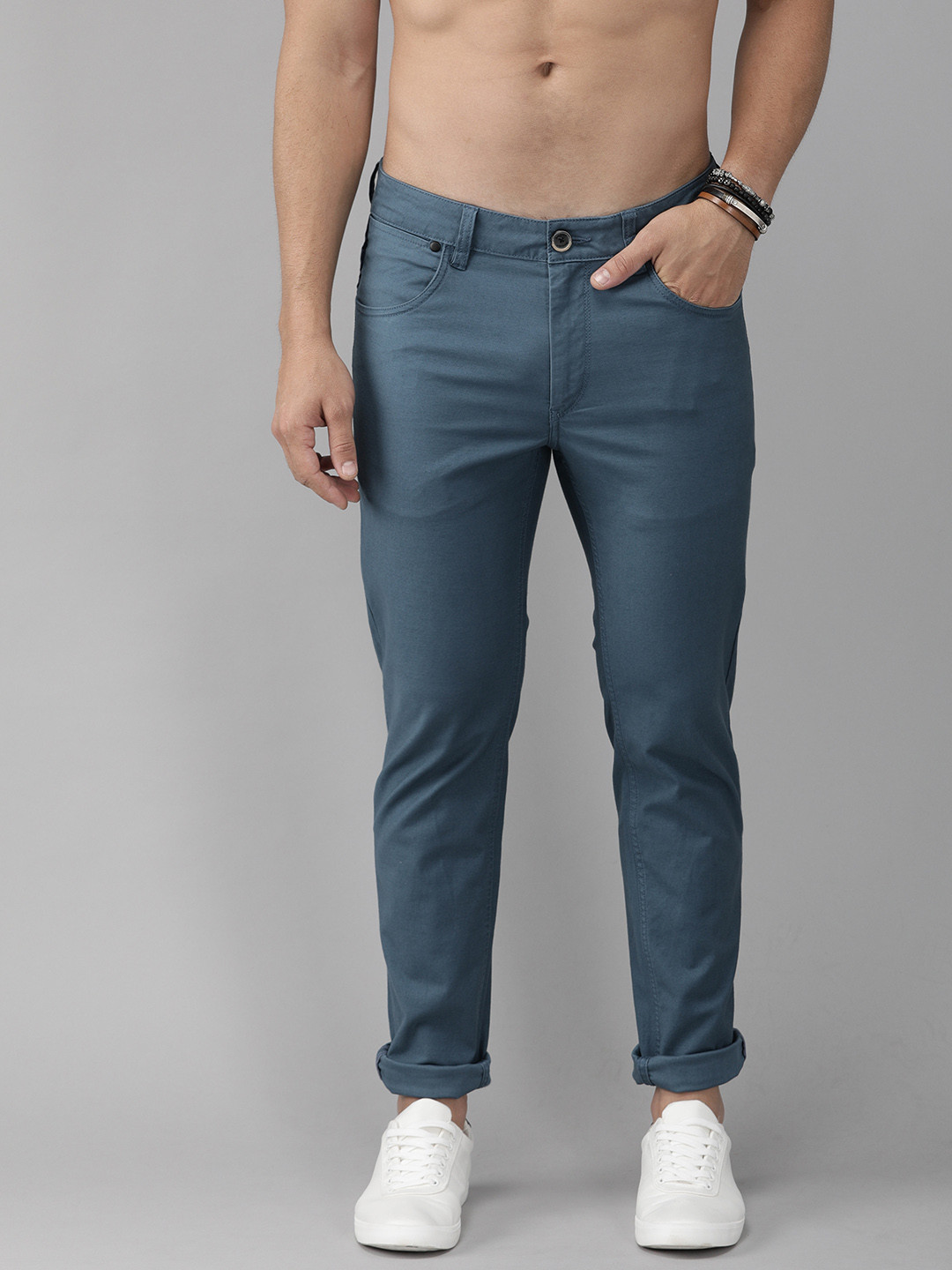 Buy The Roadster Lifestyle Co Men Navy Blue Regular Fit Solid Regular ...