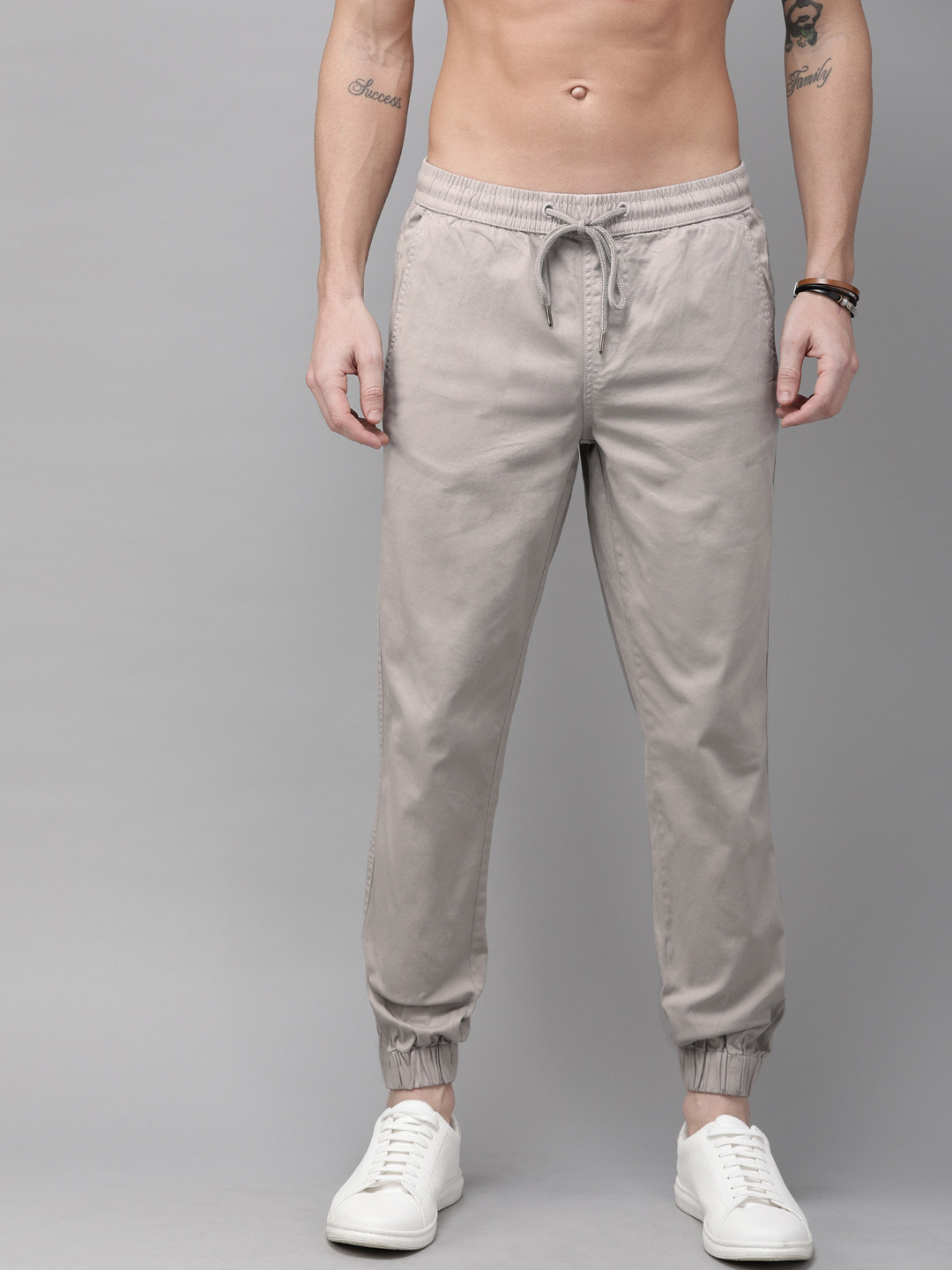 Buy The Roadster Lifestyle Co Men Grey Regular Fit Solid Joggers ...