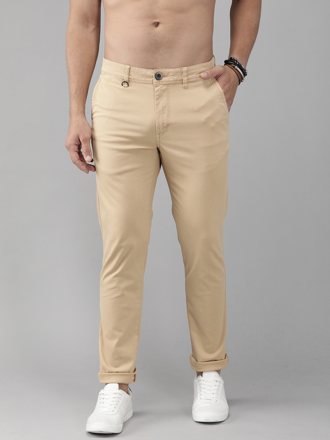 Buy The Roadster Lifestyle Co Men Beige Slim Fit Self Design Regular
