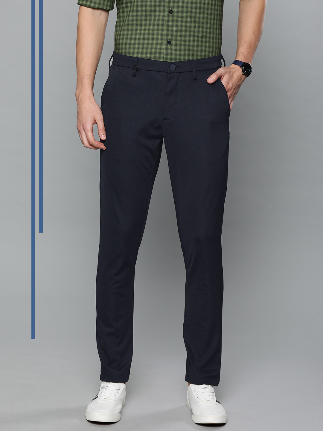 Buy Louis Philippe Ath.Work Men Navy Blue Comfy Tapered Fit Printed ...