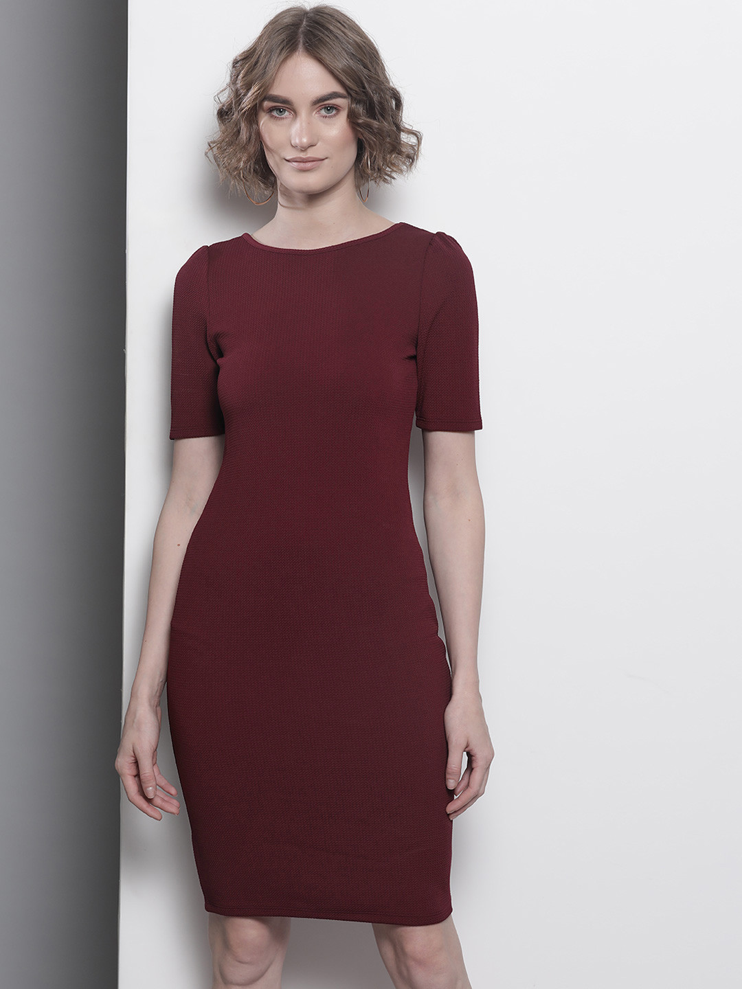 Buy DOROTHY PERKINS Women Burgundy Self Design Bodycon Dress Dresses