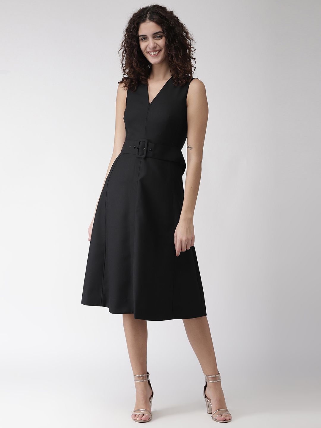 Buy Marks & Spencer Women Black Solid Fit & Flare Dress - Dresses for ...