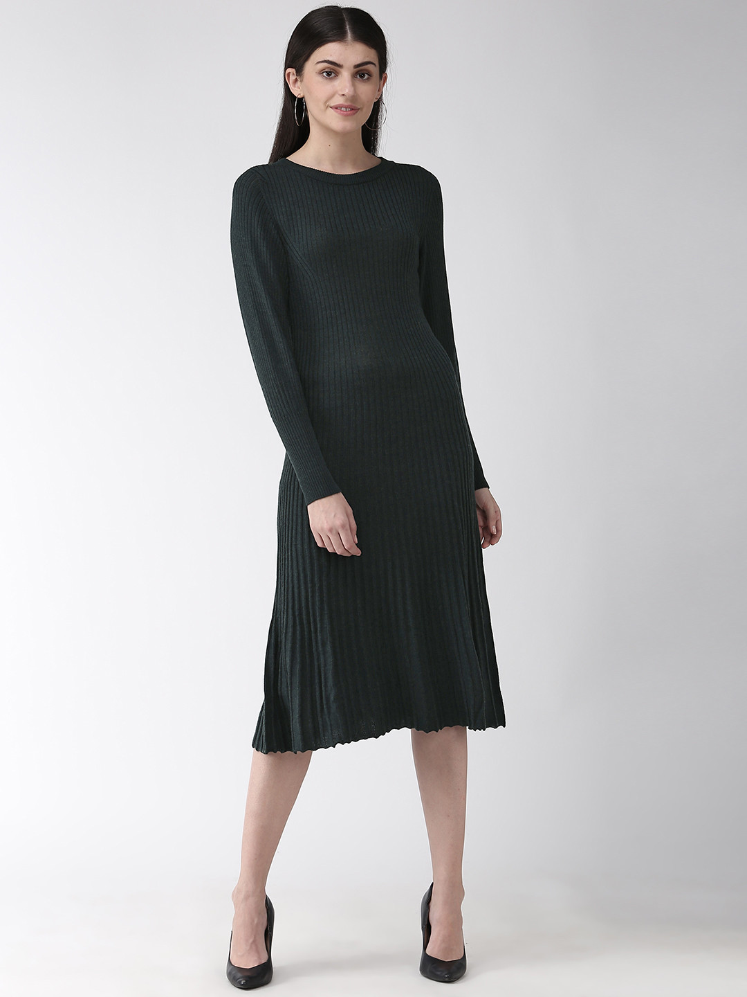 Buy Marks & Spencer Women Green Ribbed Sweater Dress Dresses for