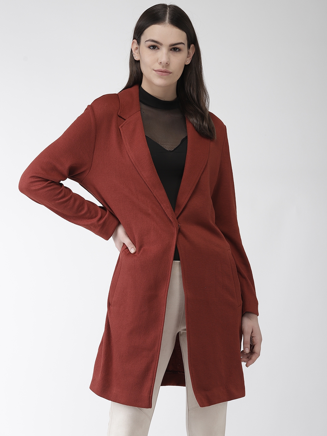 Buy Marks & Spencer Women Rust Brown Solid Longline Overcoat - Coats ...