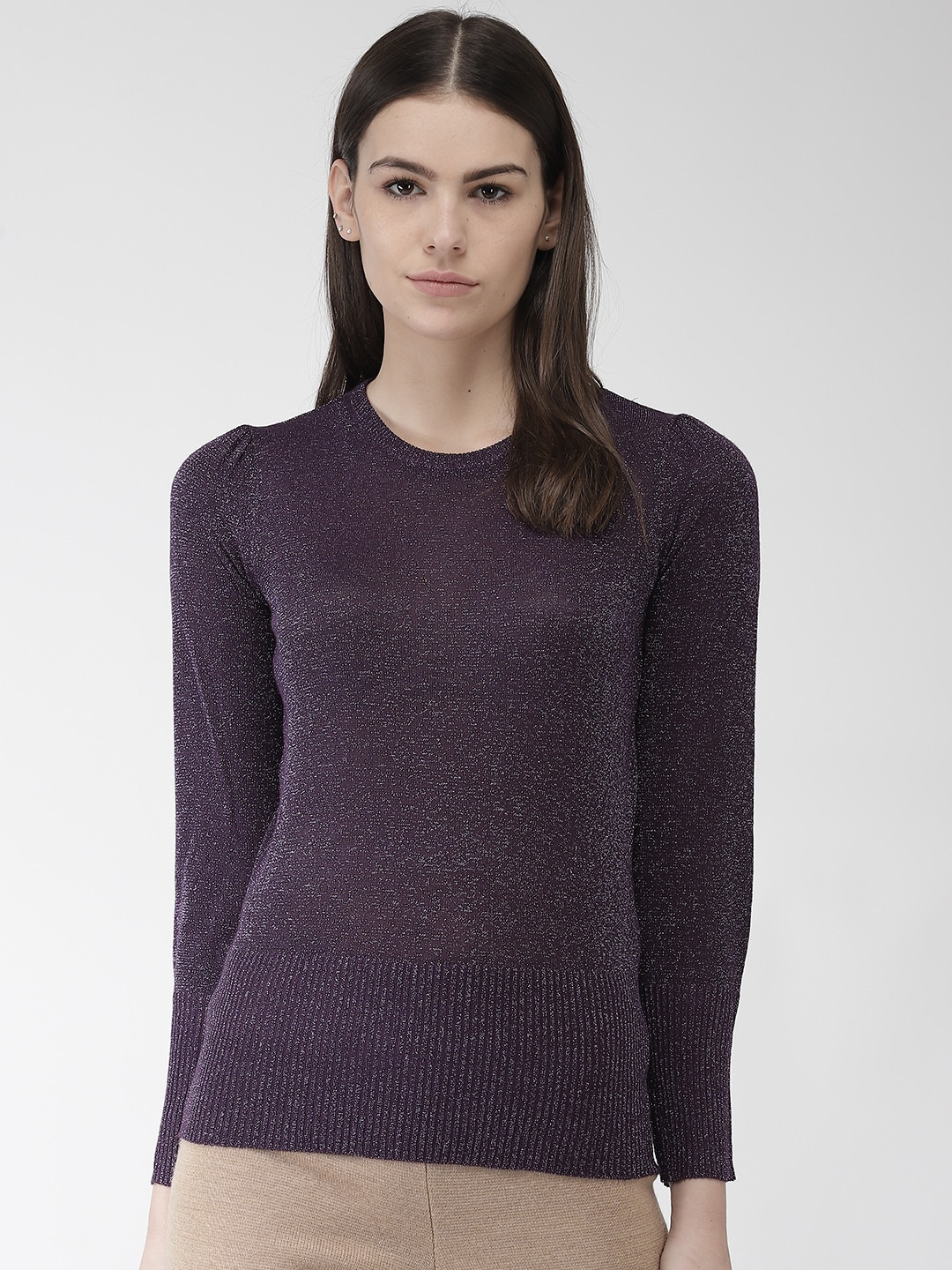 Buy Marks & Spencer Women Purple Shimmery Effect Pullover Sweaters