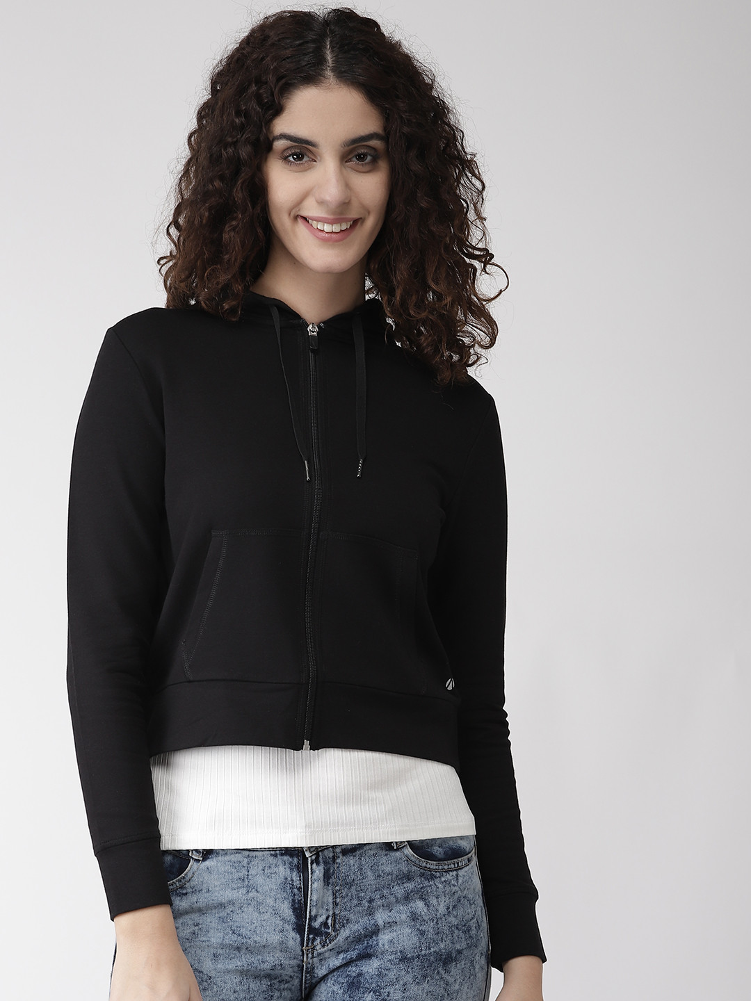 Buy Marks & Spencer Women Black Solid Hooded Sweatshirt Sweatshirts