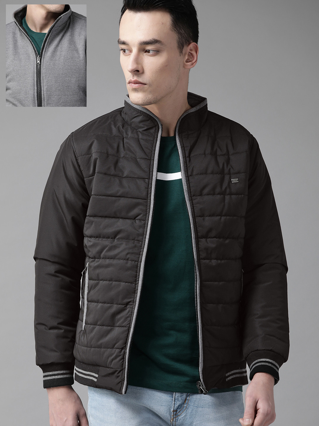 Buy The Roadster Lifestyle Co Men Black & Grey Melange Solid Reversible