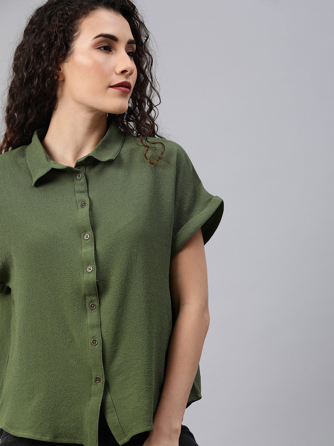 Buy The Roadster Lifestyle Co Women Olive Green Regular Fit Solid