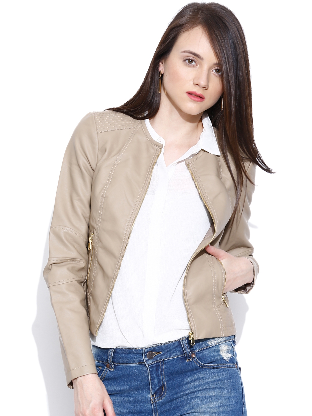 beige biker jacket womens