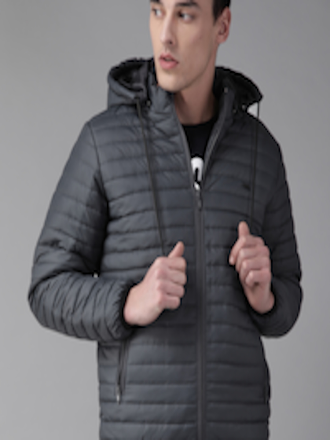 Buy The Roadster Lifestyle Co Men Navy Blue Solid Quilted Jacket With ...