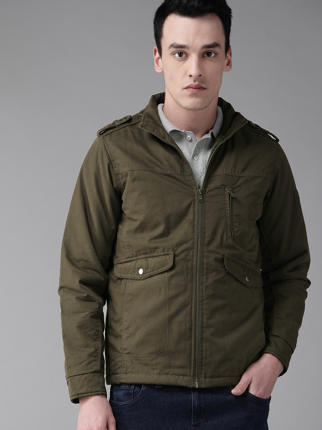 Buy The Roadster Lifestyle Co Men Olive Green Solid Tailored Jacket