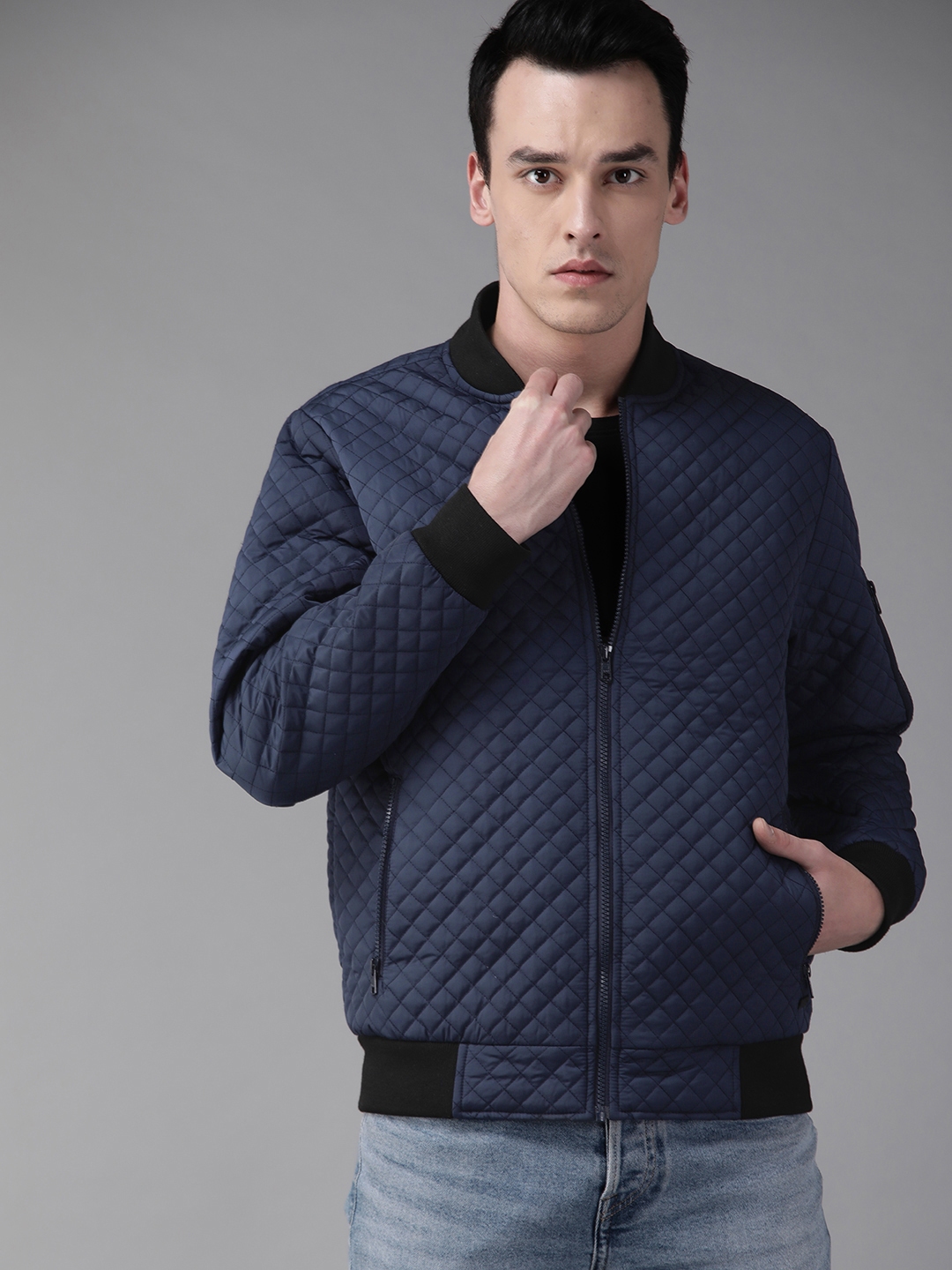 Buy The Roadster Lifestyle Co Men Navy Blue Solid Quilted Jacket Jackets For Men 10968466 Myntra 