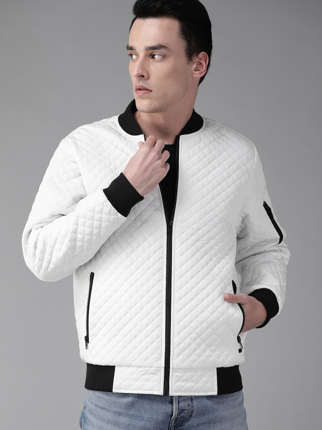 Buy The Roadster Lifestyle Co Men White Solid Quilted Jacket Jackets