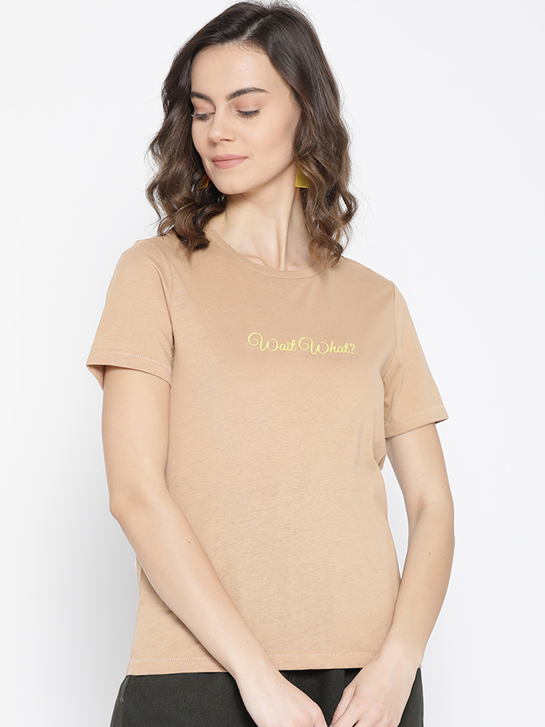 Buy ONLY Women Beige Solid Round Neck T Shirt Tshirts for Women