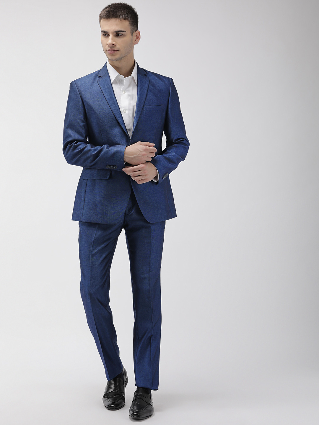 Buy Park Avenue Men Blue Solid Super Slim Fit Single