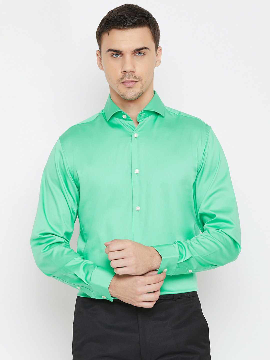 Buy SELECTED Men Green Regular Fit Solid Knitted Party Shirt Shirts