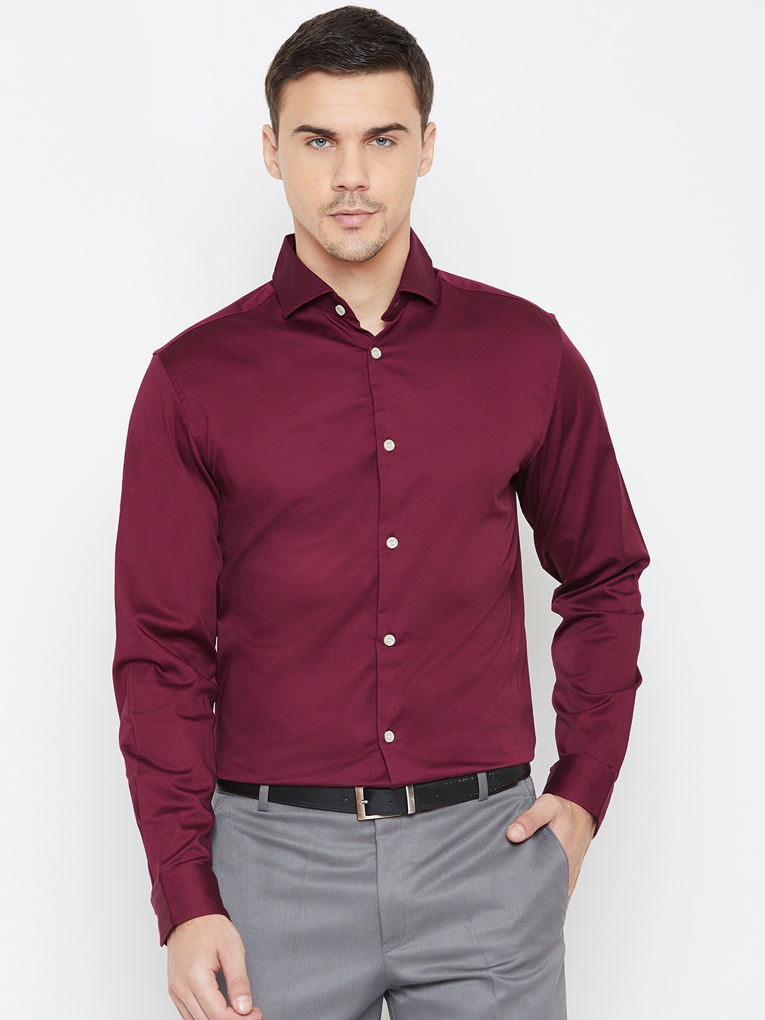 mens burgundy formal shirt