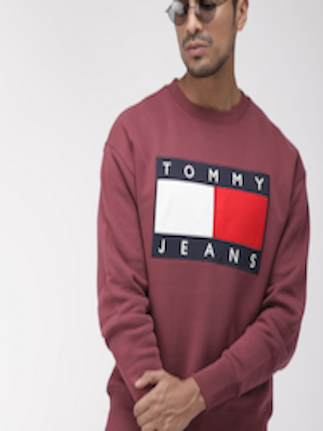 Buy Tommy Hilfiger Men Burgundy Solid Embroidered Sweatshirt ...