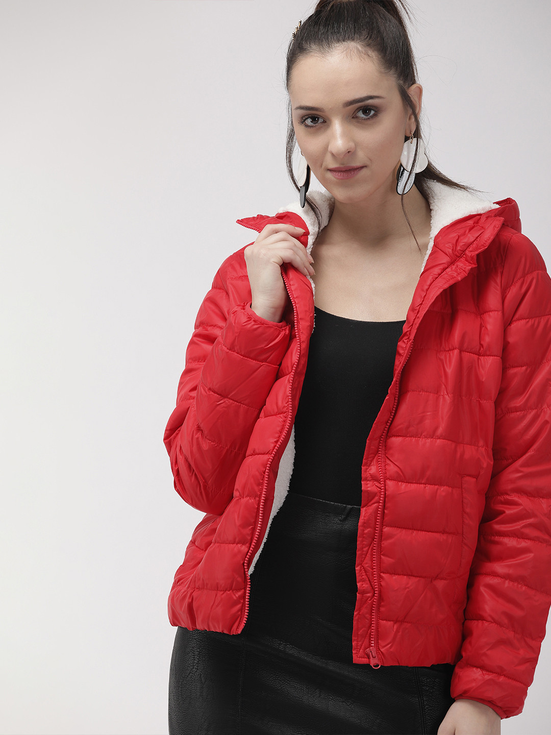 Buy FOREVER 21 Women Red Solid Padded Jacket Jackets for Women