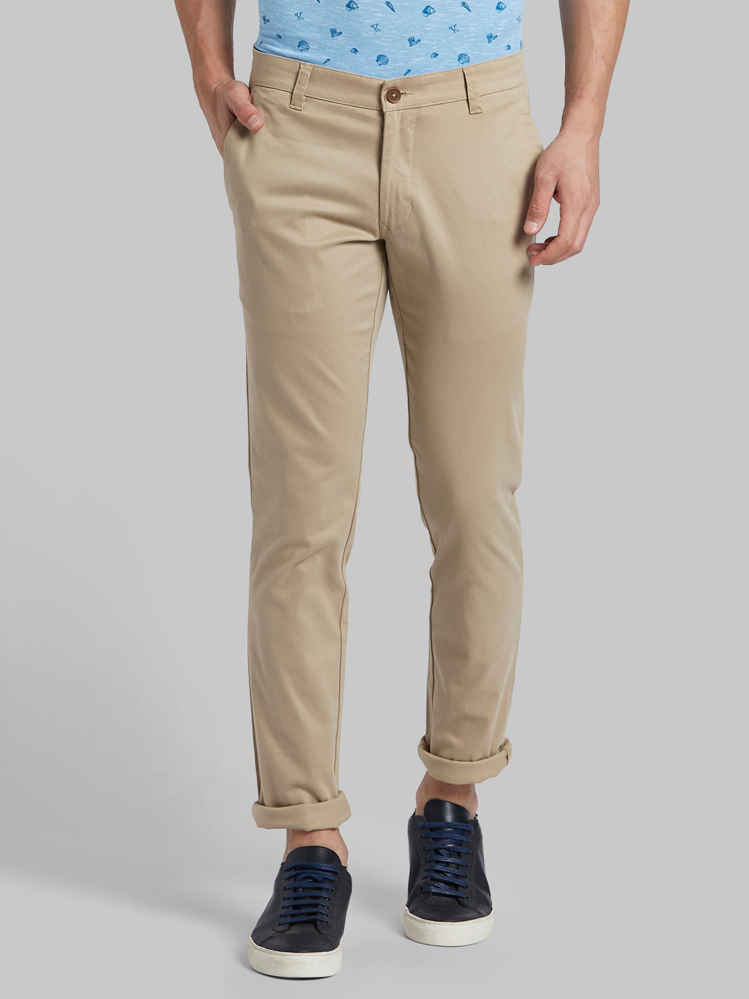 Buy Parx Men Beige Slim Fit Solid Regular Trousers - Trousers for Men ...
