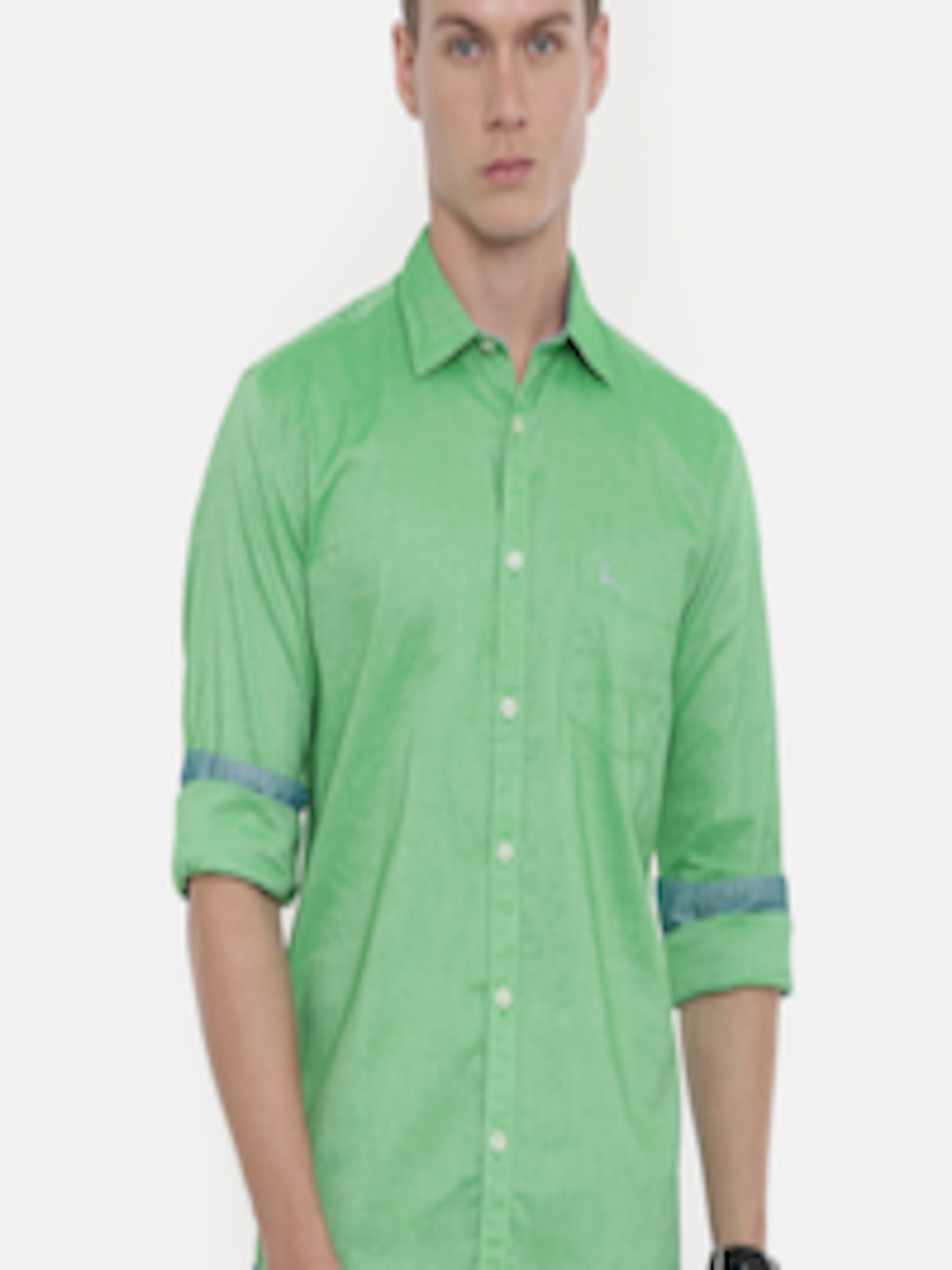 Buy Parx Men Green Slim Fit Solid Casual Shirt - Shirts for Men ...