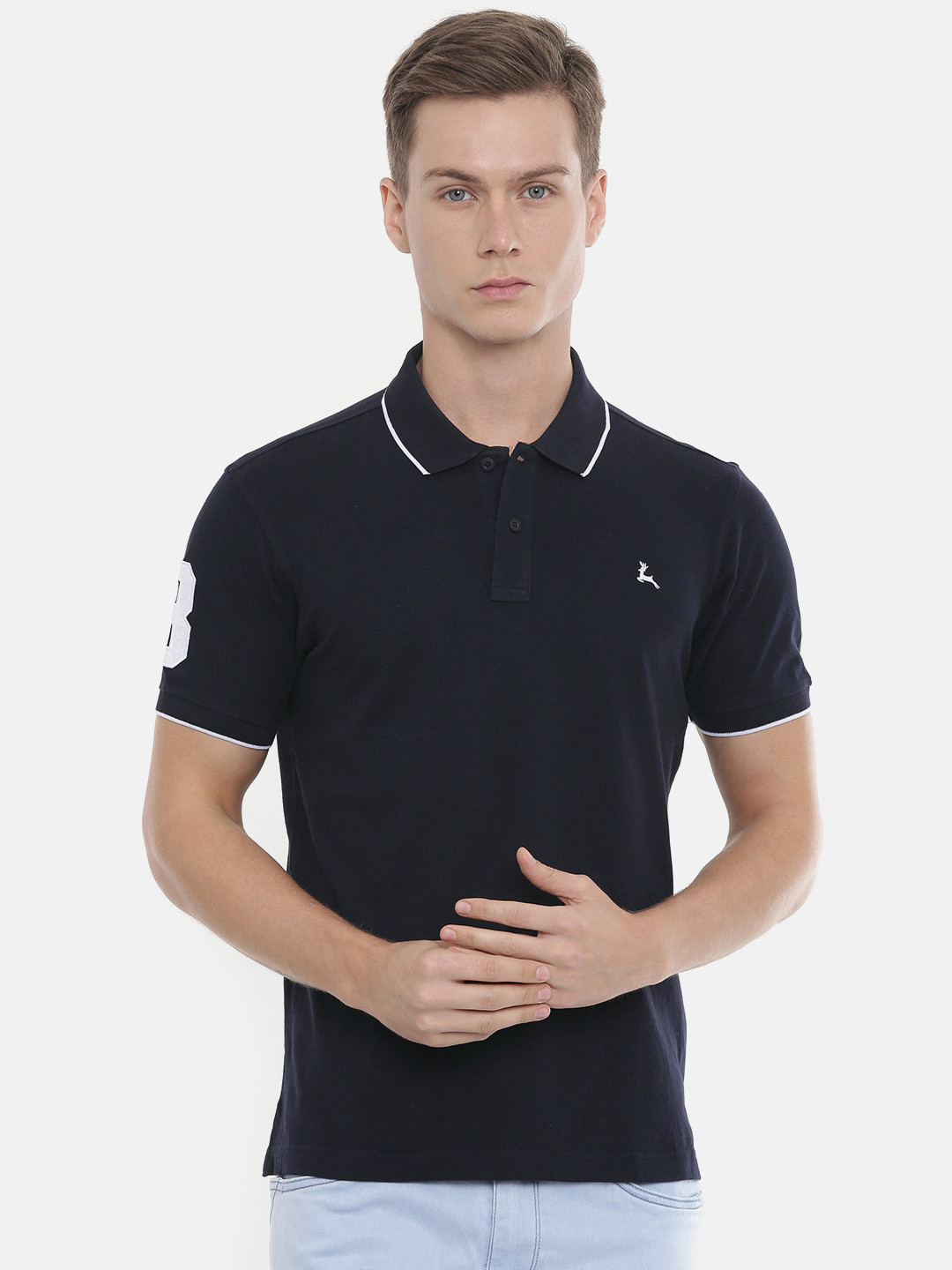 Buy Parx Men Navy Blue Solid Polo Collar Pure Cotton T Shirt - Tshirts ...