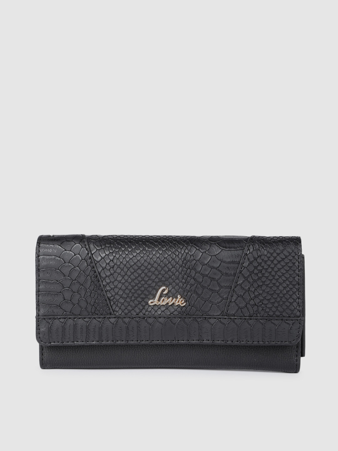 Buy Lavie Women Black Croc Textured Three Fold Wallet Wallets for